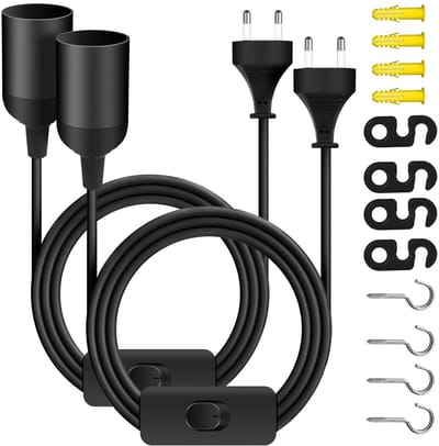 E27 lampenvoet met schakelaar, lampenhouder en kabel met stekker, geschikt voor hanglampen, sfeerverlichting en interieurdecoratie (set van 2)