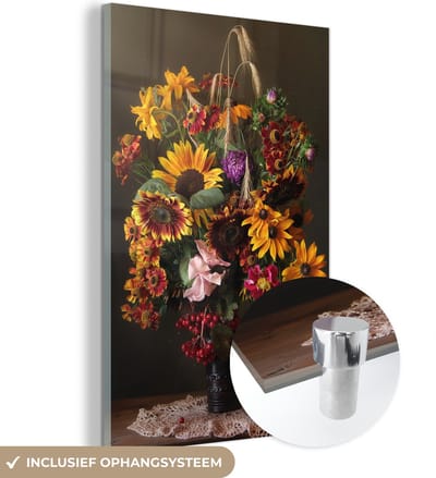 MuchoWow® Glasschilderij 40x60 cm - Schilderij acrylglas - Boeket - Kleuren - Stilleven - Foto op glas - Schilderijen