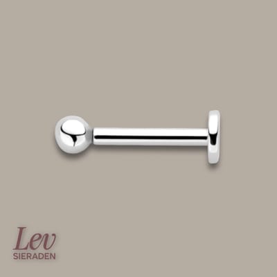 Lev Sieraden - Piercing labret - Zilver - 1mm - 2mm bal - 6.25mm - internaly threated - Gerhodineerd 925 zilver - Oor - Tong - Lip - Piercing