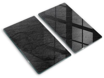 Wallfluent Spatscherm Keuken - Zwart Spatwand Keuken - Set 2 Stuks 30x52 cm - Textuursteen Spatscherm Glas - Abstractie Rechthoekig Spatscherm Keuken