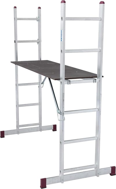 Aluminium laddersteiger - Multifunctionele ladder - Klussen in huis - Gereedschapsloze montage - Werkhoogte 32m - Zilver