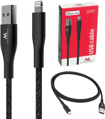 Maclean - MFi-verlichting kabel ter ondersteuning van snelle Charge 2.4A - Zwart / lengte 1m 5V/2.4A