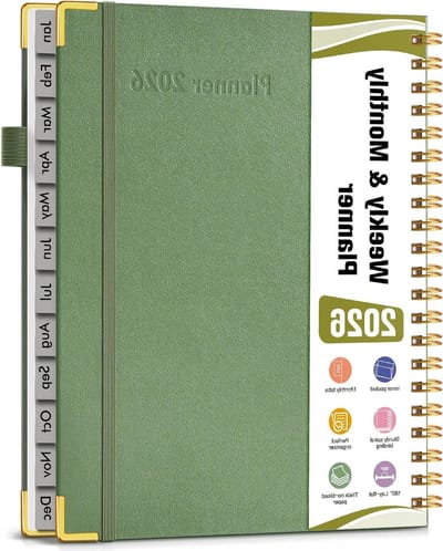 Spiraalplanner A4 - Agenda Boek - Planning Werk - 12 Maanden Dagelijks - 21.5 x 28.9 cm - Groen