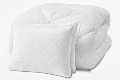 Bed Care -Lazy Dekbed- Dekbed Zonder Overtrek - Embossed Floral - 140x220 - Wit - Inclusief Kussensloop 60x70 cm