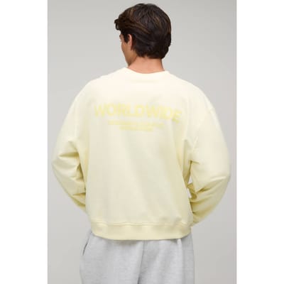 Oversized Boxy Sweatshirt Met Worldwide Print | Yellow | Size XS
