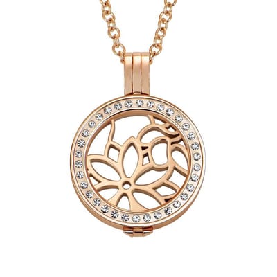 Quiges - Munthouder met Ketting en Munt 25mm Bloem Patroon - RVS Rose Goudkleurig met Zirkonia - EPRHZ707