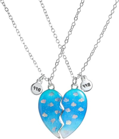 Vriendschapsketting Set van 2 met Blauwe Pailletten, BFF Ketting voor Jongens en Meisjes, Perfect Verjaardagscadeau voor Beste Vrienden