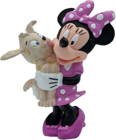 Bullyland 15329 – Speelfiguur en verzamelfiguur Minnie Mouse met puppy uit Disney, ca. 7,5 cm – levensecht en detailrijk vormgegeven – ideaal als taartfiguur en klein cadeautje voor kinderen vanaf 3 jaar.