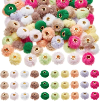 EGoods - 100 stuks pluizige kunstbont-pompons met parels, halsketting accessoires, doe-het-zelf craft kit