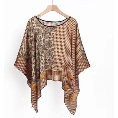 Sjaals Zomer Strand Sexy Dames Mode Print Chiffon Tuniek Bikini Cover-up Losse Blouse Zonbescherming Comfortabele Poncho M beige