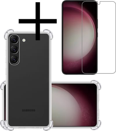Hoesje - Met Screenprotector - Geschikt voor Samsung Galaxy S23 - Sterk & Shockproof - Siliconen Case - Back Cover - Telefoon Hoes - Shock Proof - Transparant