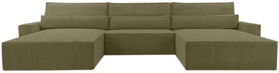 Hoekbank - Luxe Comfort en Functionaliteit - 410 x 85 cm - Slaapfunctie met Ruim Bed - Slijtvaste Stof - DENVER U - Poso 46 Olijf