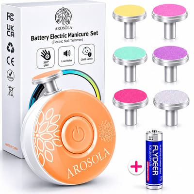 AROSOLA® Elektrische Baby Nagelvijl - Baby Manicure Set - Veilig Nageltjes Vijlen - 6 Opzetstukken - Fluisterstil - Oranje