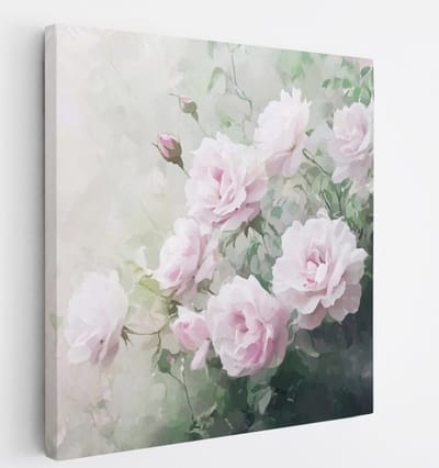 Saammp Canvas Schilderij - Waterverf Bloemen in Pasteltinten - Natuur - Abstract - 20x20 - Foto op canvas - Wanddecoratie - Muurdecoratie Woonkamer - Kantoor Decoratie