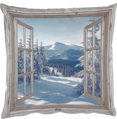 Sierkussens - Kussentjes Woonkamer - 50x50 cm - Doorkijk - Winter - Landschap - Natuur - Berg - Bomen - Wit