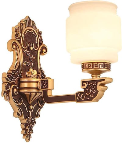 Industrieel Muur Licht Meubilair voor Badkamer, Gang, en Woonkamer - Wandlamp met Mat Glas Schaduw, Goud en Bruin