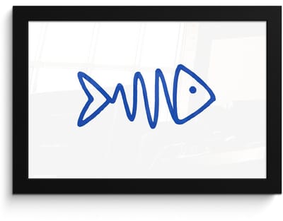 Poster in lijst - Fotolijst 30x20 cm - Posters - Vis - Minimalistisch - Blauw - Lijn - Posterlijst zwart - Decoratie - Wanddecoratie woonkamer - Muurdecoratie slaapkamer