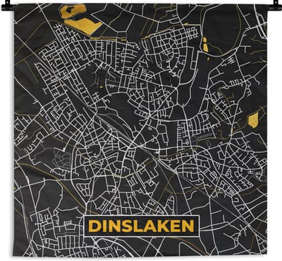 Wandkleed - Wanddoek - Stadskaart – Plattegrond – Duitsland – Goud – Dinslaken – Kaart - 180x180 cm - Wandtapijt