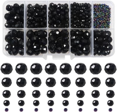 1000 Stuks Kristallen Glas Kralen in Diverse Maten voor Sieraden Maken, DIY Armbanden en Kettingen, Zwart en Kleurrijk