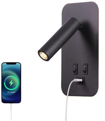 VELTRR® Wandlamp Binnen met Snoer - Wandlamp met Stekker voor Binnen - met Dimbare Schakelaar - Industrieel en Vintage - Slaapkamer Bedlampje