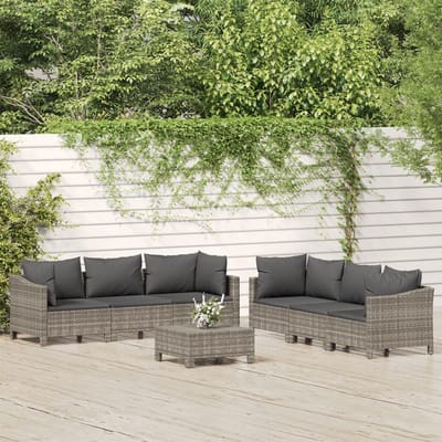 vidaXL - 7-delige - Loungeset - met - kussens - poly - rattan - grijs