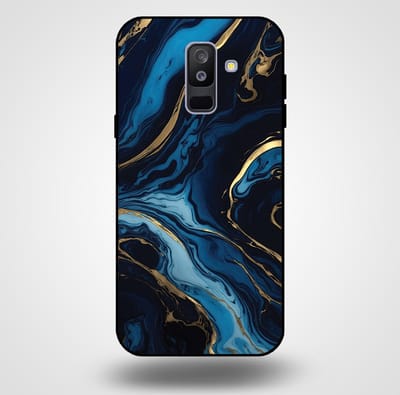 Smartphonica Telefoonhoesje voor Samsung Galaxy A6 Plus 2018 met marmer opdruk - TPU backcover case marble design - Goud Blauw geschikt voor Samsung Galaxy A6 Plus 2018