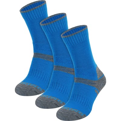 3-Paar Multipack Kinderen Merinowol Wandelsokken | Lichtgewicht Antiblistersokken voor Jongens & Meisjes - Blauw