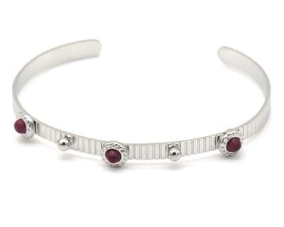Armband Dames - Bangle met Paarse Steentjes - RVS - One Size - Zilverkleurig