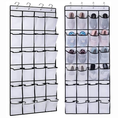 Dailygoods - Schoenorganizer om op te hangen – 24 zakken, schoenenrek met mesh, schoenenopslag met 4 haken op kast, kledingkast, kinderkamer, ba