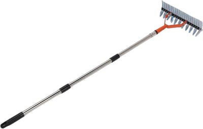Rieten Hark - Gazon hark - Gazon Onderhoud - Afneembare Tanden - 134 cm Lengte - Metaal