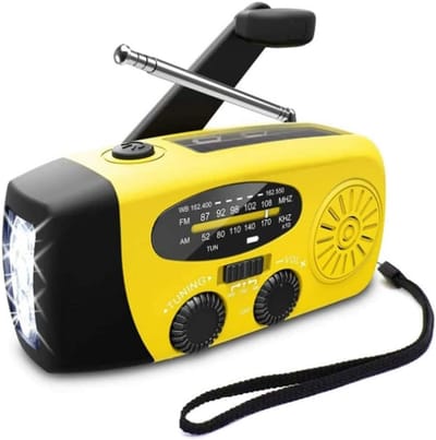 Noodweerradio met handslinger - AM/FM-radio op zonne-energie - Noodradio Opwindbaar - Powerbank 2000 mAh - oplaadbare draagbare handgenerator - Survival radio - Noodsituatie - geel