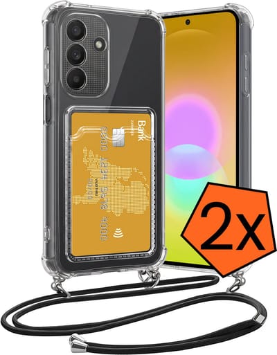 Hoesje Geschikt voor Samsung A27 Hoesje Met Telefoonketting Pasjeshouder Shockproof Case Koord - Hoesje Geschikt voor Samsung Galaxy A27 Hoes Met Kaarthouder - Transparant - 2 PACK