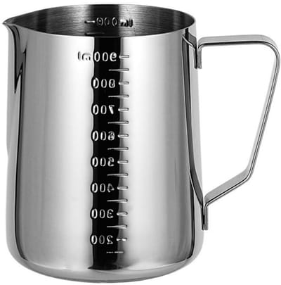 Melkopschuimer - Melkkannetje - Latte Art-kannetje - Gegradueerd - Roestvrij staal - Geschikt voor Latte Art - 900 ml - Zilver