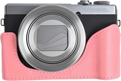 Beschermende Camera Case voor Canon G7X Mark III en Mark II - Op maat gemaakte PU Leren Half Case met Open Bodem en Handvat, Compact en Stijlvol, Roze Camera Bescherming