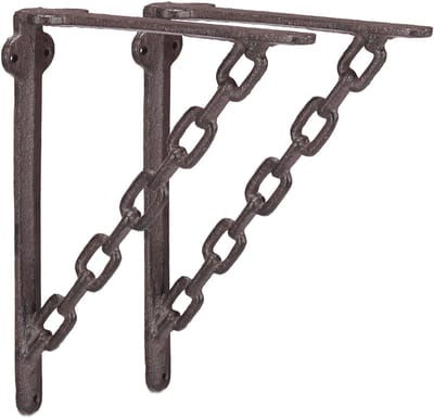 plankdrager gietijzer - set van 2 - antieke stijl - met ketting - planksteun - roestbruin