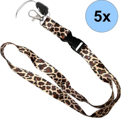 5 Keycords Luipaard Beige Print - Keycord - Lanyard - Sleutelkoord - Badgehouder - 51cm - 20mm - Luipaard Beige - 5 Stuks