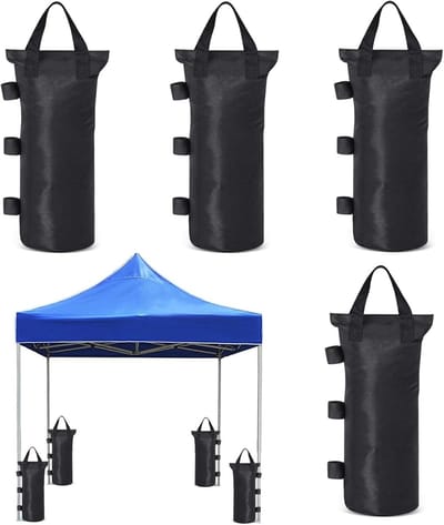 Gewichten zandzakken voor gazebo - 4 stuks tentzandzakken van industriële kwaliteit - 600D zwaar belastbare zandzakken - parasolgewichtenzak voor elke pop-up tent - luifel buiten terras (zwart)