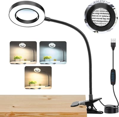 Vergrootglaslamp met 3 Kleurmodi - Verlicht Vergrootglas met USB Voeding voor Elektronica, Handwerken, Lezen en Naaiwerk