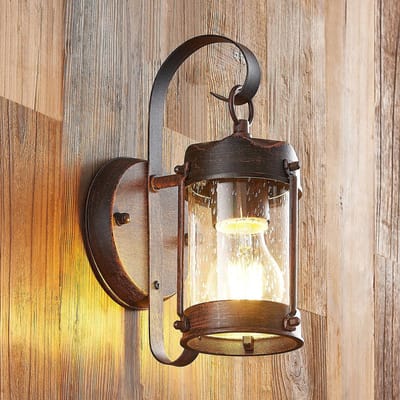 Lindby - Wandlamp buiten - 1licht - Aluminium, bubbelglas - H: 26 cm - E27 - roestbruin, helder