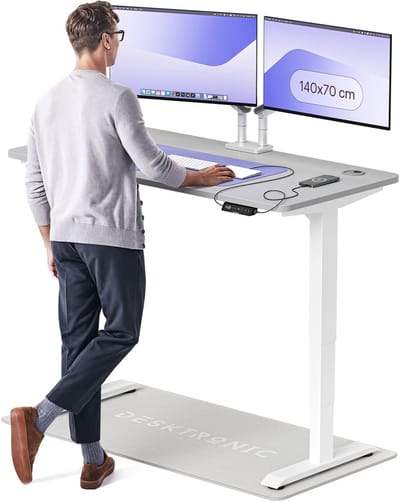 Desktronic HomePro Zit-sta Bureau Elektrisch In Hoogte Verstelbaar, 140x70cm Wit/Grijs, Stille Dubbele Motor, Hoogte 62-126cm