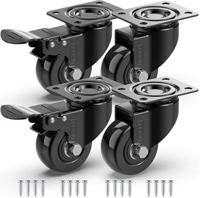 Zwenkwielen met Remmen - 50mm, Draagvermogen 200kg - 4 Stuks voor Meubels en Apparatuur