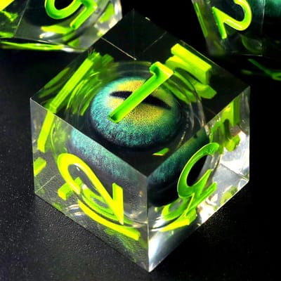Thijox - DND Dobbelstenen Set Beweegbare Drakenoog Hars - 7 Stuks Polyedrische Dobbelstenen in Geschenkdoos - Groene Dungeons en Dragons Speeldobbelst