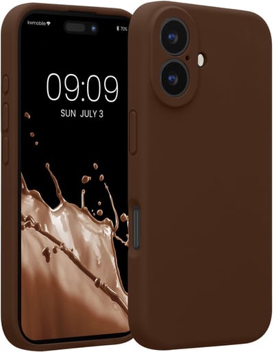 kwmobile telefoonhoesje geschikt voor Apple iPhone 16 - TPU backcover met siliconen coating - Smartphone case in chocoladebruin