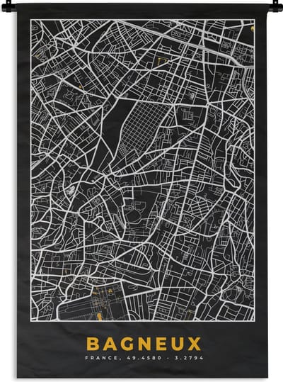 Wandkleed - Wanddoek - Frankrijk - Stadskaart - Bagneux - Plattegrond - Kaart - 120x180 cm - Wandtapijt