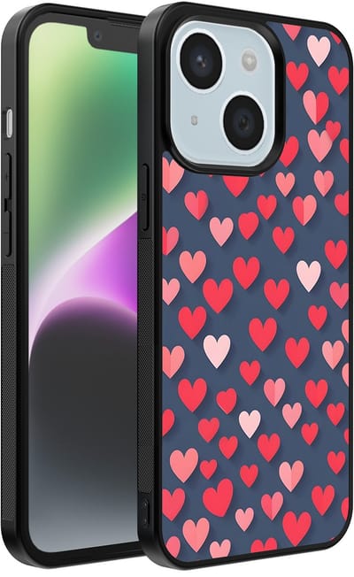 Smartphonica Telefoonhoesje Geschikt voor iPhone 14 met Roze en Rode Hartjes Opdruk - TPU Backcover Case With Rosé and Red Heart Design geschikt voor iPhone 14