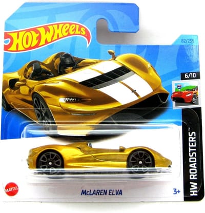 HOT WHEELS Mc LAREN ELVA GOLD 82/250 1:64 HW ROADSTERS 6/10 SHORD CARD 2023
