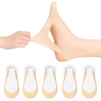 5 Paar Onzichtbare Bootsokken Voor Dames I Stofsokken I Zacht & Lichtgewicht I Met Voorvoetkussens I Met Hielbescherming I Ideaal Voor Hooge Hakken & Andere Schoentypes I Maat 36-42 I Beige