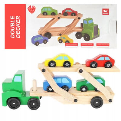LandToys - Houten Autotransporter - Met 4 Auto's - Educatieve Speelgoed