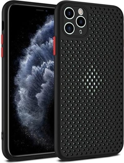 DrPhone MESH iOS Smartphone 12 Pro Max Ultradunne Siliconen TPU Hoesje - Ademend & Schokbestendige Case – Zwart