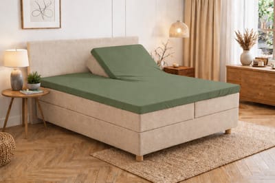 Polydaun hoeslaken - splittopper - Jersey - mosgroen - 140/160 x 200/220 cm